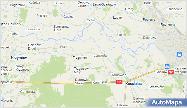 mapa Gąsiorów gmina Kościelec, Gąsiorów gmina Kościelec na mapie Targeo