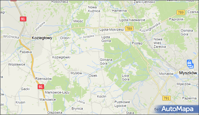mapa Gliniana Góra gmina Koziegłowy, Gliniana Góra gmina Koziegłowy na mapie Targeo