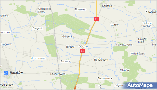 mapa Górzno gmina Ostrów Wielkopolski, Górzno gmina Ostrów Wielkopolski na mapie Targeo