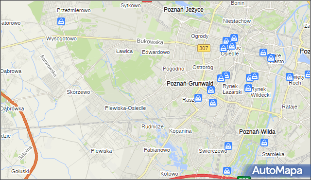 mapa Grunwald gmina Poznań, Grunwald gmina Poznań na mapie Targeo