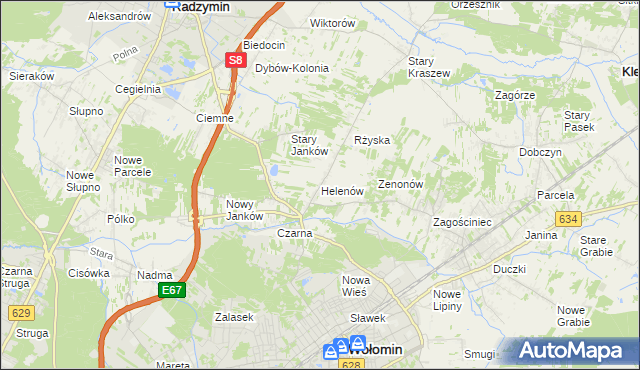 mapa Helenów gmina Wołomin, Helenów gmina Wołomin na mapie Targeo
