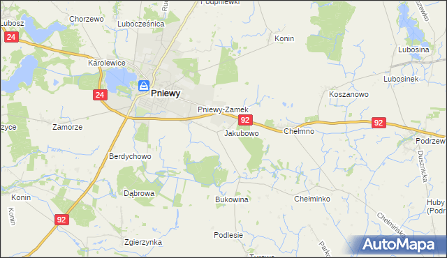 mapa Jakubowo gmina Pniewy, Jakubowo gmina Pniewy na mapie Targeo