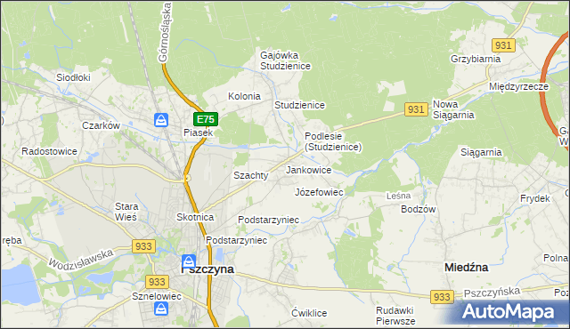 mapa Jankowice gmina Pszczyna, Jankowice gmina Pszczyna na mapie Targeo