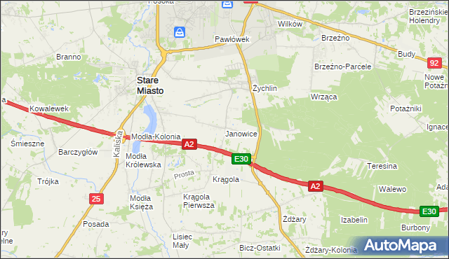 mapa Janowice gmina Stare Miasto, Janowice gmina Stare Miasto na mapie Targeo