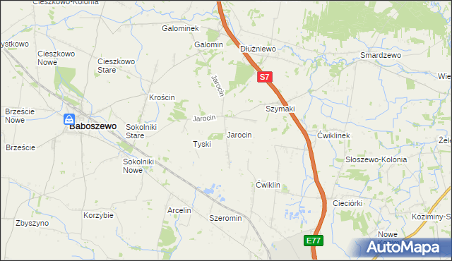 mapa Jarocin gmina Baboszewo, Jarocin gmina Baboszewo na mapie Targeo