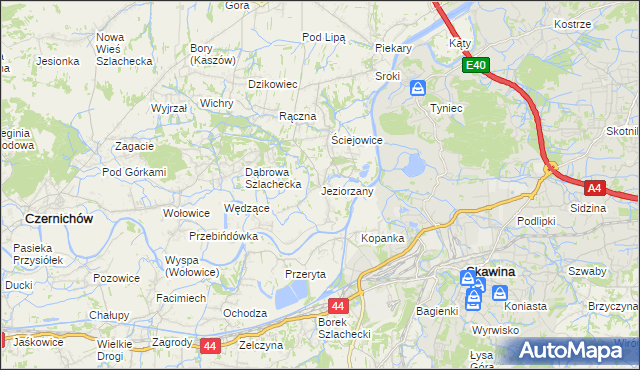 mapa Jeziorzany gmina Liszki, Jeziorzany gmina Liszki na mapie Targeo