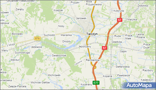 mapa Jeziorzany gmina Tarczyn, Jeziorzany gmina Tarczyn na mapie Targeo