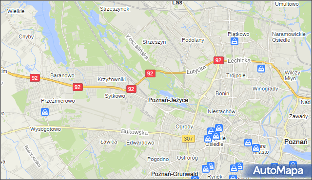 mapa Jeżyce gmina Poznań, Jeżyce gmina Poznań na mapie Targeo