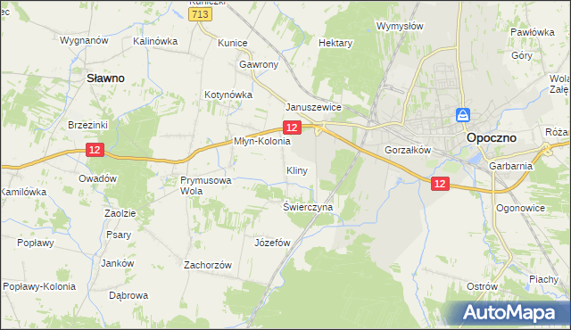 mapa Kliny gmina Opoczno, Kliny gmina Opoczno na mapie Targeo
