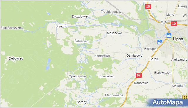 mapa Komorowo gmina Lipno, Komorowo gmina Lipno na mapie Targeo