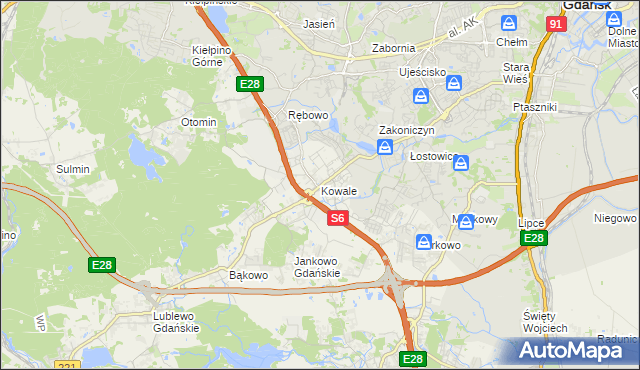 mapa Kowale gmina Kolbudy, Kowale gmina Kolbudy na mapie Targeo