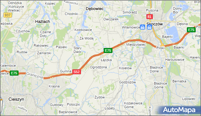 mapa Łączka gmina Dębowiec, Łączka gmina Dębowiec na mapie Targeo
