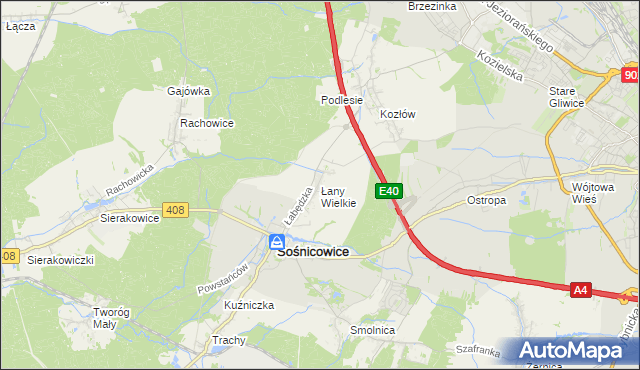 mapa Łany Wielkie gmina Sośnicowice, Łany Wielkie gmina Sośnicowice na mapie Targeo