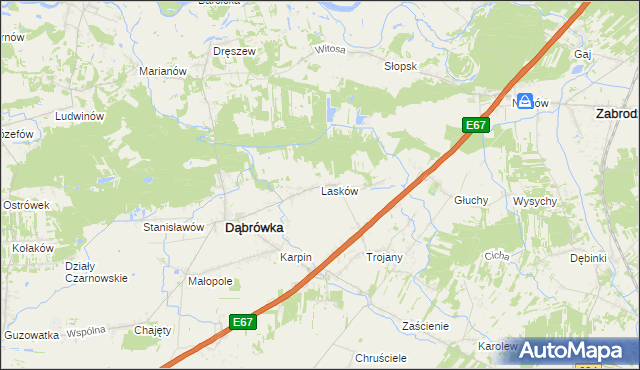 mapa Lasków gmina Dąbrówka, Lasków gmina Dąbrówka na mapie Targeo