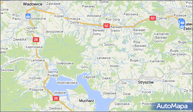 mapa Łękawica gmina Stryszów, Łękawica gmina Stryszów na mapie Targeo