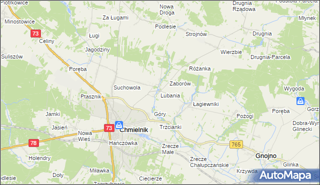 mapa Lubania gmina Chmielnik, Lubania gmina Chmielnik na mapie Targeo