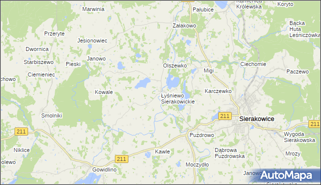 mapa Łyśniewo Sierakowickie, Łyśniewo Sierakowickie na mapie Targeo