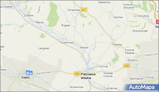 mapa Maków gmina Pietrowice Wielkie, Maków gmina Pietrowice Wielkie na mapie Targeo