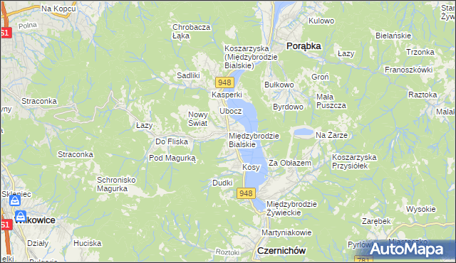 mapa Międzybrodzie Bialskie, Międzybrodzie Bialskie na mapie Targeo