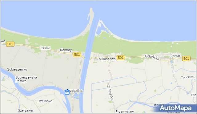 mapa Mikoszewo, Mikoszewo na mapie Targeo