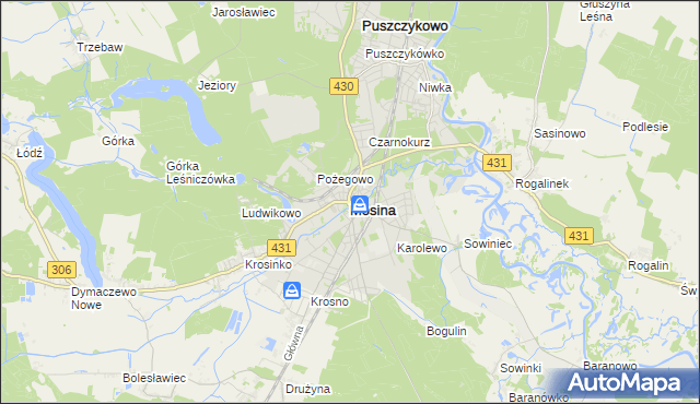 mapa Mosina powiat poznański, Mosina powiat poznański na mapie Targeo