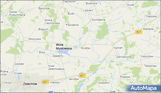 mapa Mysłów gmina Wola Mysłowska, Mysłów gmina Wola Mysłowska na mapie Targeo