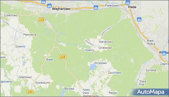 mapa Nowiny gmina Wejherowo, Nowiny gmina Wejherowo na mapie Targeo