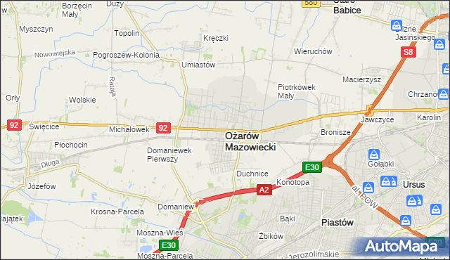 mapa Ożarów Mazowiecki, Ożarów Mazowiecki na mapie Targeo
