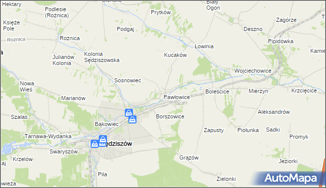 mapa Pawłowice gmina Sędziszów, Pawłowice gmina Sędziszów na mapie Targeo