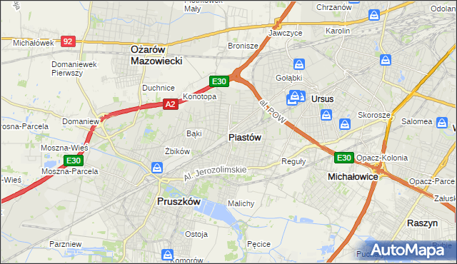mapa Piastów powiat pruszkowski, Piastów powiat pruszkowski na mapie Targeo