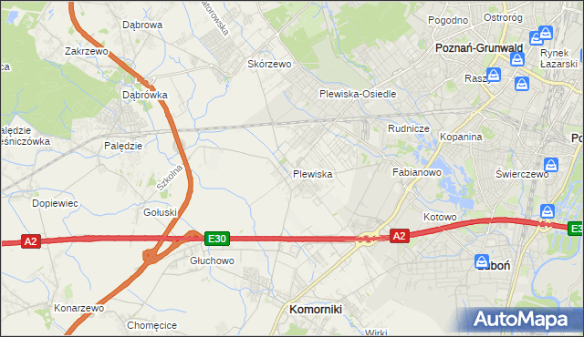 mapa Plewiska gmina Komorniki, Plewiska gmina Komorniki na mapie Targeo