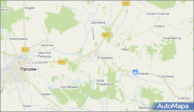 mapa Przewłoka gmina Parczew, Przewłoka gmina Parczew na mapie Targeo