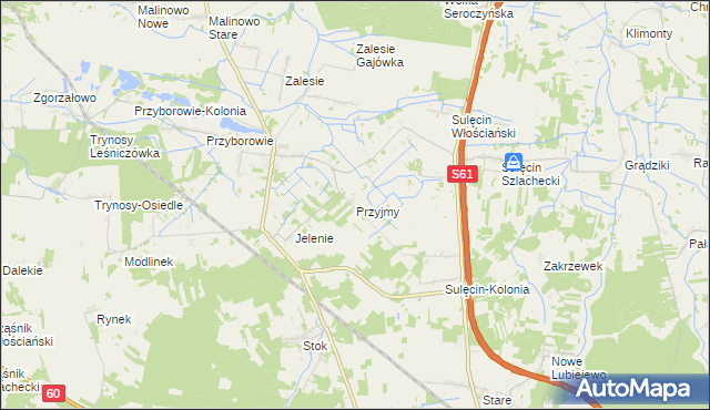 mapa Przyjmy gmina Ostrów Mazowiecka, Przyjmy gmina Ostrów Mazowiecka na mapie Targeo