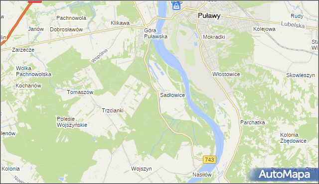 mapa Sadłowice gmina Puławy, Sadłowice gmina Puławy na mapie Targeo