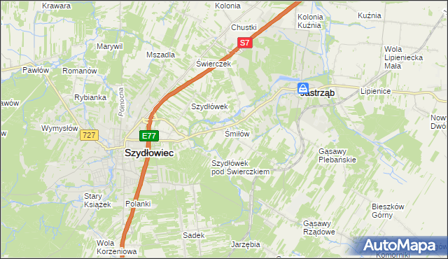 mapa Śmiłów gmina Jastrząb, Śmiłów gmina Jastrząb na mapie Targeo