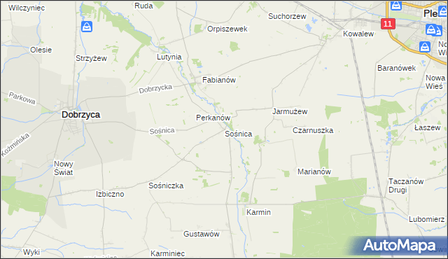 mapa Sośnica gmina Dobrzyca, Sośnica gmina Dobrzyca na mapie Targeo