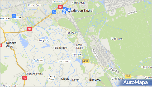mapa Stare Koźle, Stare Koźle na mapie Targeo