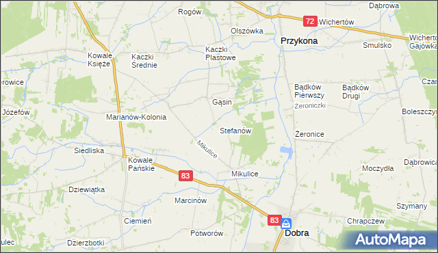 mapa Stefanów gmina Dobra, Stefanów gmina Dobra na mapie Targeo