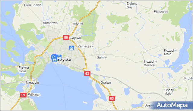 mapa Sulimy gmina Giżycko, Sulimy gmina Giżycko na mapie Targeo