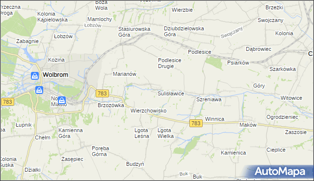 mapa Sulisławice gmina Wolbrom, Sulisławice gmina Wolbrom na mapie Targeo
