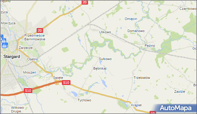 mapa Sułkowo gmina Stargard, Sułkowo gmina Stargard na mapie Targeo