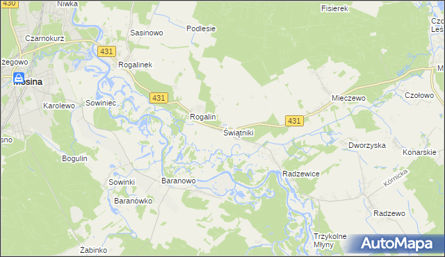 mapa Świątniki gmina Mosina, Świątniki gmina Mosina na mapie Targeo