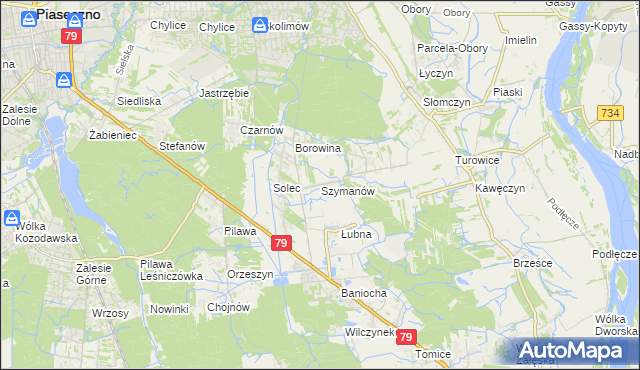 mapa Szymanów gmina Góra Kalwaria, Szymanów gmina Góra Kalwaria na mapie Targeo