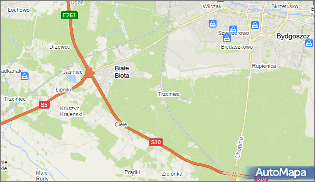 mapa Trzciniec gmina Białe Błota, Trzciniec gmina Białe Błota na mapie Targeo