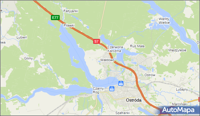 mapa Wałdowo gmina Ostróda, Wałdowo gmina Ostróda na mapie Targeo