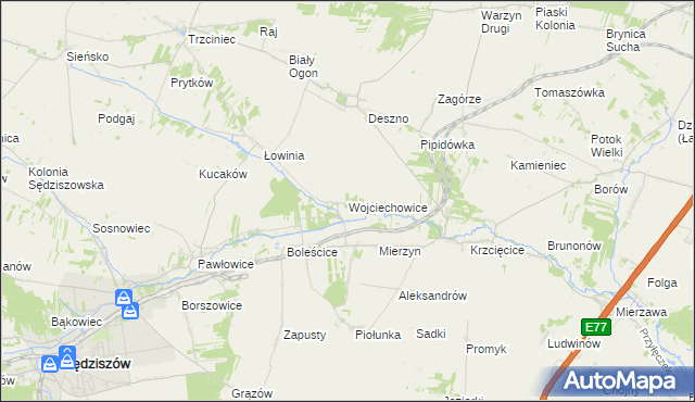 mapa Wojciechowice gmina Sędziszów, Wojciechowice gmina Sędziszów na mapie Targeo