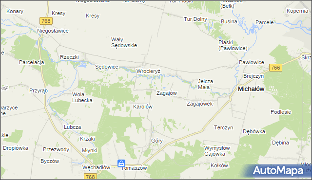 mapa Zagajów gmina Michałów, Zagajów gmina Michałów na mapie Targeo