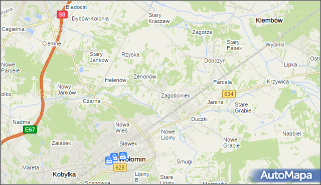 mapa Zagościniec gmina Wołomin, Zagościniec gmina Wołomin na mapie Targeo