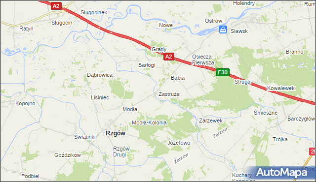 mapa Zastruże gmina Rzgów, Zastruże gmina Rzgów na mapie Targeo