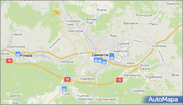 mapa Zawiercie, Zawiercie na mapie Targeo